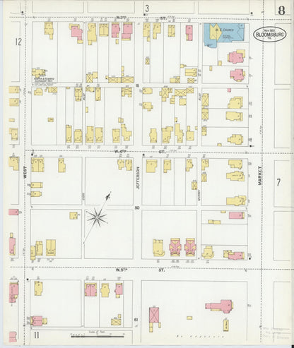 Sanborn Fire Insurance Map from Bloomsburg, Columbia County, Pennsylvania (1901), Sheet #0008 - Historic Sanborn Fire Insurance Map Print, vintage old map wall art, antique decor, genealogy gift, Pennsylvania Pennsylvania map