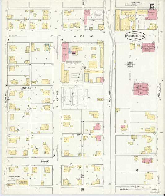 Sanborn Fire Insurance Map from Bloomington, Monroe County, Indiana (1913), Sheet #0015 - Historic Sanborn Fire Insurance Map Print, vintage old map wall art, antique decor, genealogy gift, Indiana Indiana map
