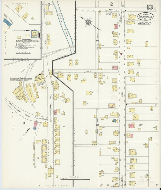 Sanborn Fire Insurance Map from Brownsville, Fayette County, Pennsylvania (1913), Sheet #0013 - Historic Sanborn Fire Insurance Map Print, vintage old map wall art, antique decor, genealogy gift, Pennsylvania Pennsylvania map