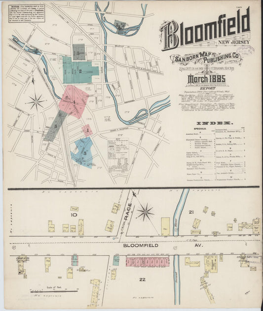 Sanborn Fire Insurance Map from Bloomfield, Essex County, New Jersey (1885), Sheet #0001 - Complete Map Set gallery image, historic Sanborn map, vintage wall art, New Jersey New Jersey