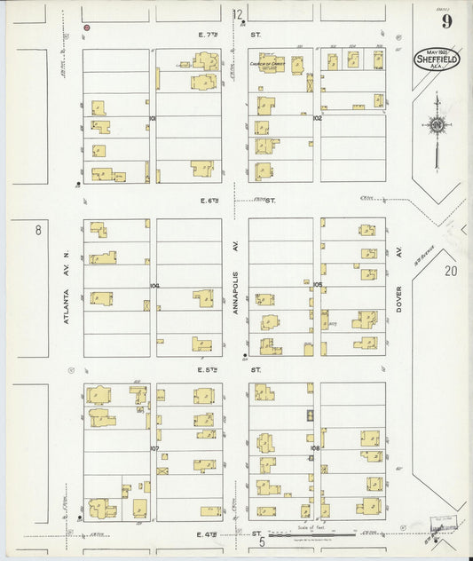 Sanborn Fire Insurance Map from Sheffield, Colbert County, Alabama (1921), Sheet #0009 - Historic Sanborn Fire Insurance Map Print, vintage old map wall art, antique decor, genealogy gift, Alabama Alabama map