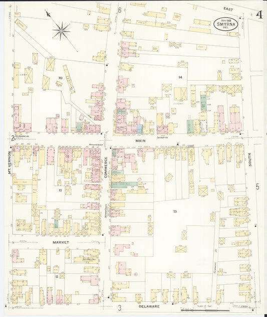 Sanborn Fire Insurance Map from Smyrna, Kent County, Delaware (1908), Sheet #0004 - Historic Sanborn Fire Insurance Map Print, vintage old map wall art, antique decor, genealogy gift, Delaware Delaware map