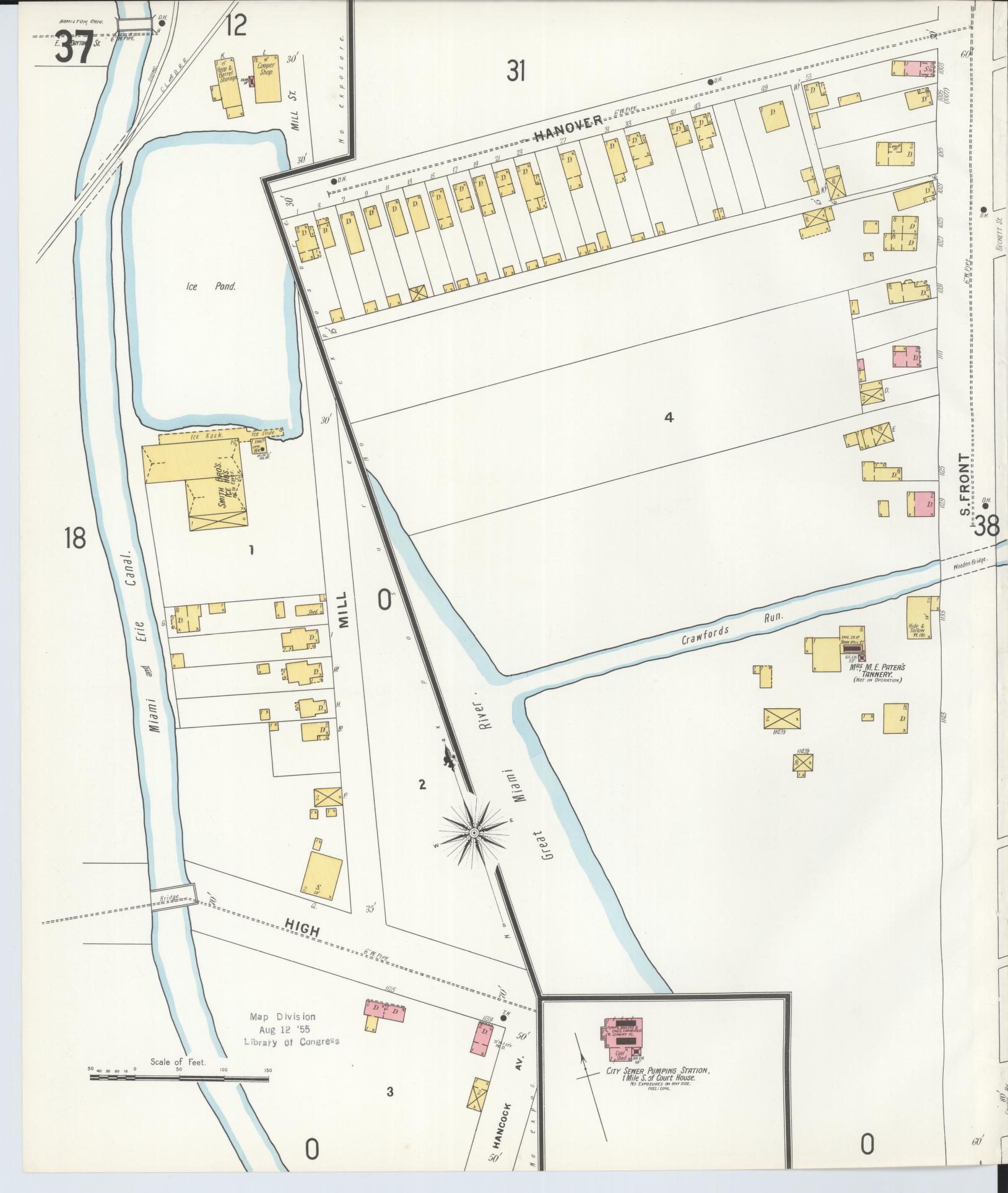 Sanborn Fire Insurance Map from Hamilton, Butler County, Ohio (1899), Sheet #0037 - Historic Sanborn Fire Insurance Map Print, vintage old map wall art, antique decor, genealogy gift, Ohio Ohio map