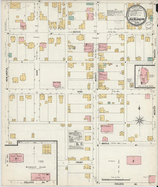 Sanborn Fire Insurance Map from New Wilmington, Lawrence County, Pennsylvania (1900), Sheet #0001 - Historic Sanborn Fire Insurance Map Print, vintage old map wall art, antique decor, genealogy gift, Pennsylvania Pennsylvania map
