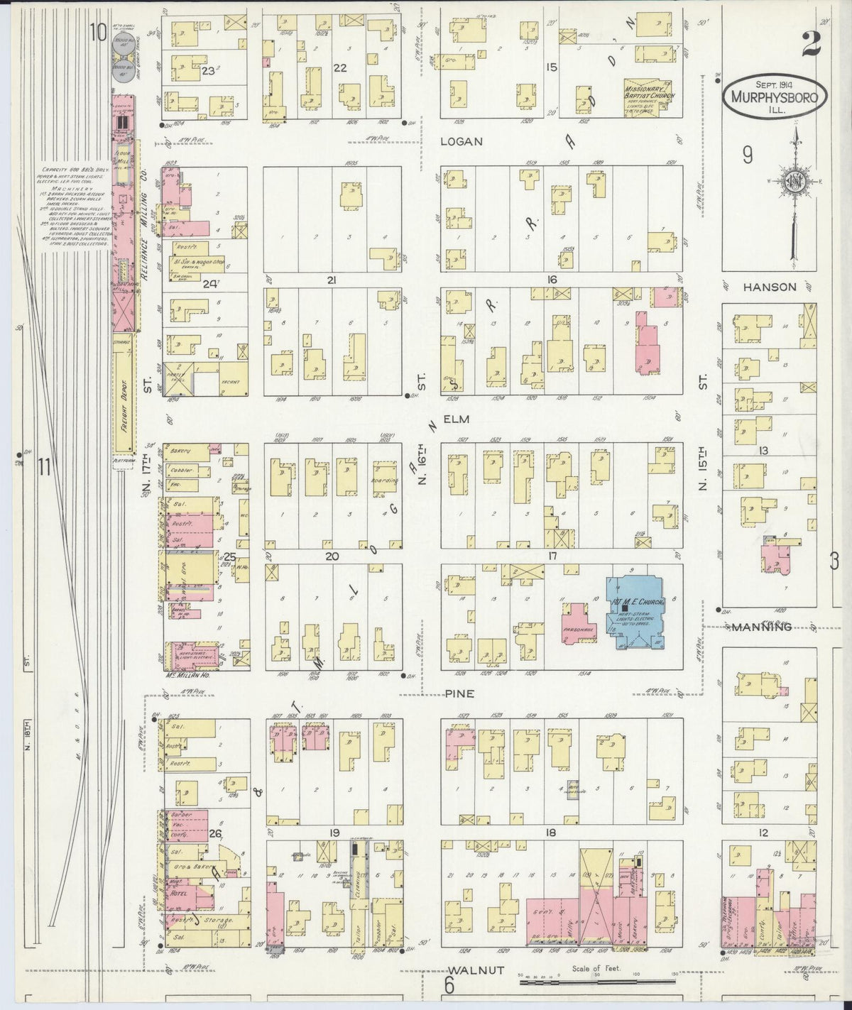 Sanborn Fire Insurance Map from Murphysboro, Jackson County, Illinois (1914), Sheet #0002 - Historic Sanborn Fire Insurance Map Print, vintage old map wall art, antique decor, genealogy gift, Illinois Illinois map