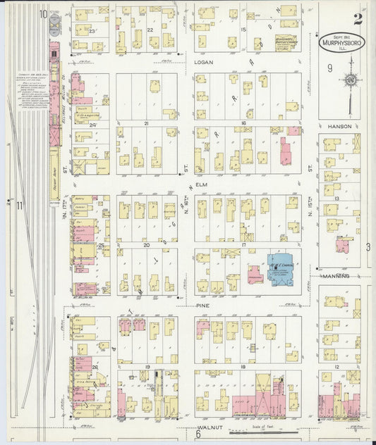 Sanborn Fire Insurance Map from Murphysboro, Jackson County, Illinois (1914), Sheet #0002 - Historic Sanborn Fire Insurance Map Print, vintage old map wall art, antique decor, genealogy gift, Illinois Illinois map