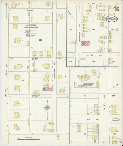 Sanborn Fire Insurance Map from Bessemer, Jefferson County, Alabama (1913), Sheet #0016 - Complete Map Set gallery image, historic Sanborn map, vintage wall art, Alabama Alabama