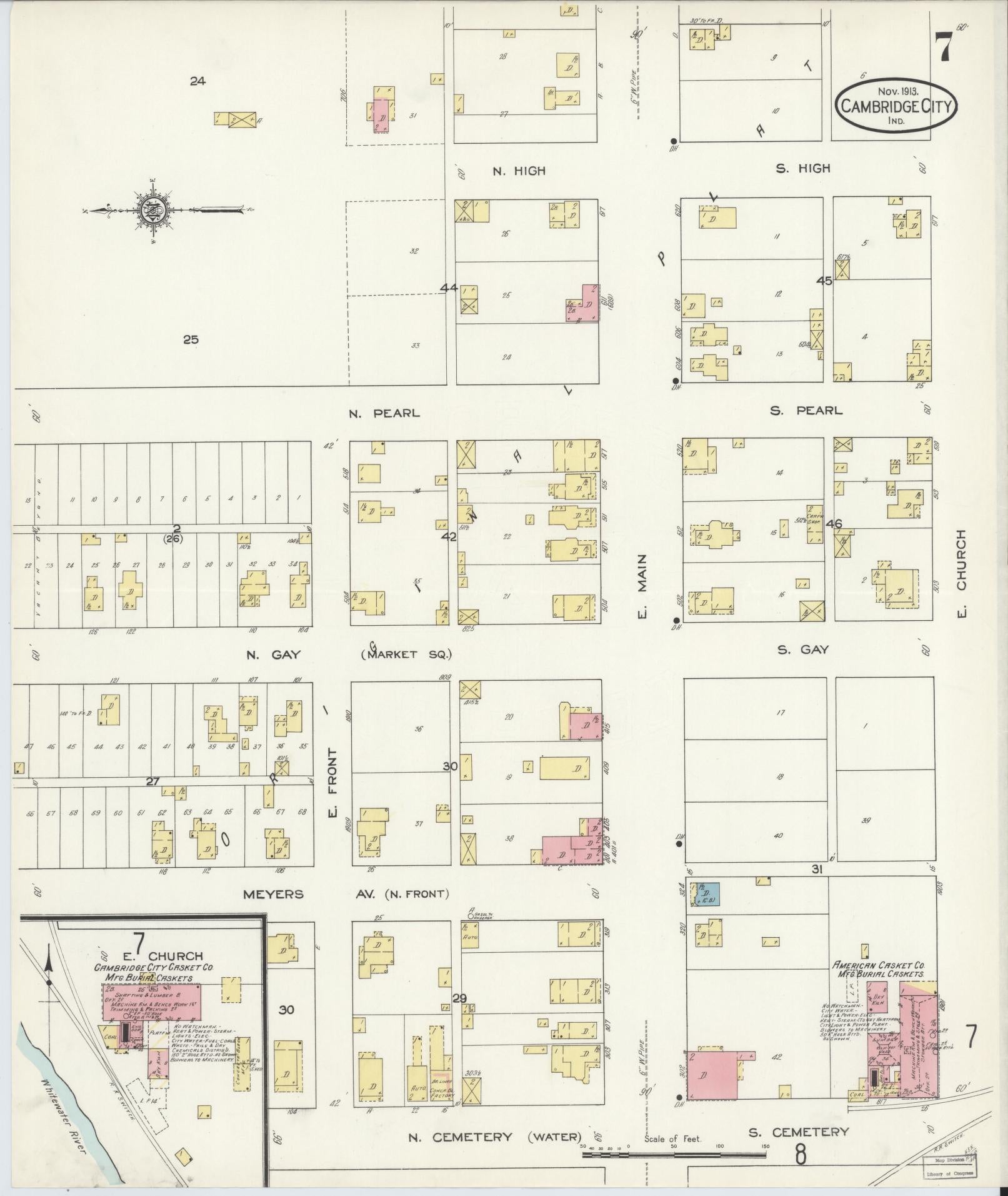 Sanborn Fire Insurance Map from Cambridge City, Wayne County, Indiana (1913), Sheet #0007 - Historic Sanborn Fire Insurance Map Print, vintage old map wall art, antique decor, genealogy gift, Indiana Indiana map