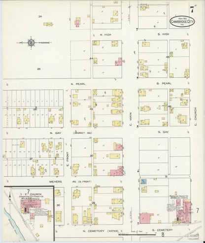 Sanborn Fire Insurance Map from Cambridge City, Wayne County, Indiana (1913), Sheet #0007 - Historic Sanborn Fire Insurance Map Print, vintage old map wall art, antique decor, genealogy gift, Indiana Indiana map