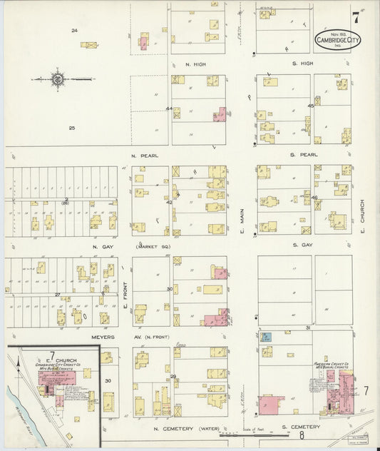 Sanborn Fire Insurance Map from Cambridge City, Wayne County, Indiana (1913), Sheet #0007 - Historic Sanborn Fire Insurance Map Print, vintage old map wall art, antique decor, genealogy gift, Indiana Indiana map