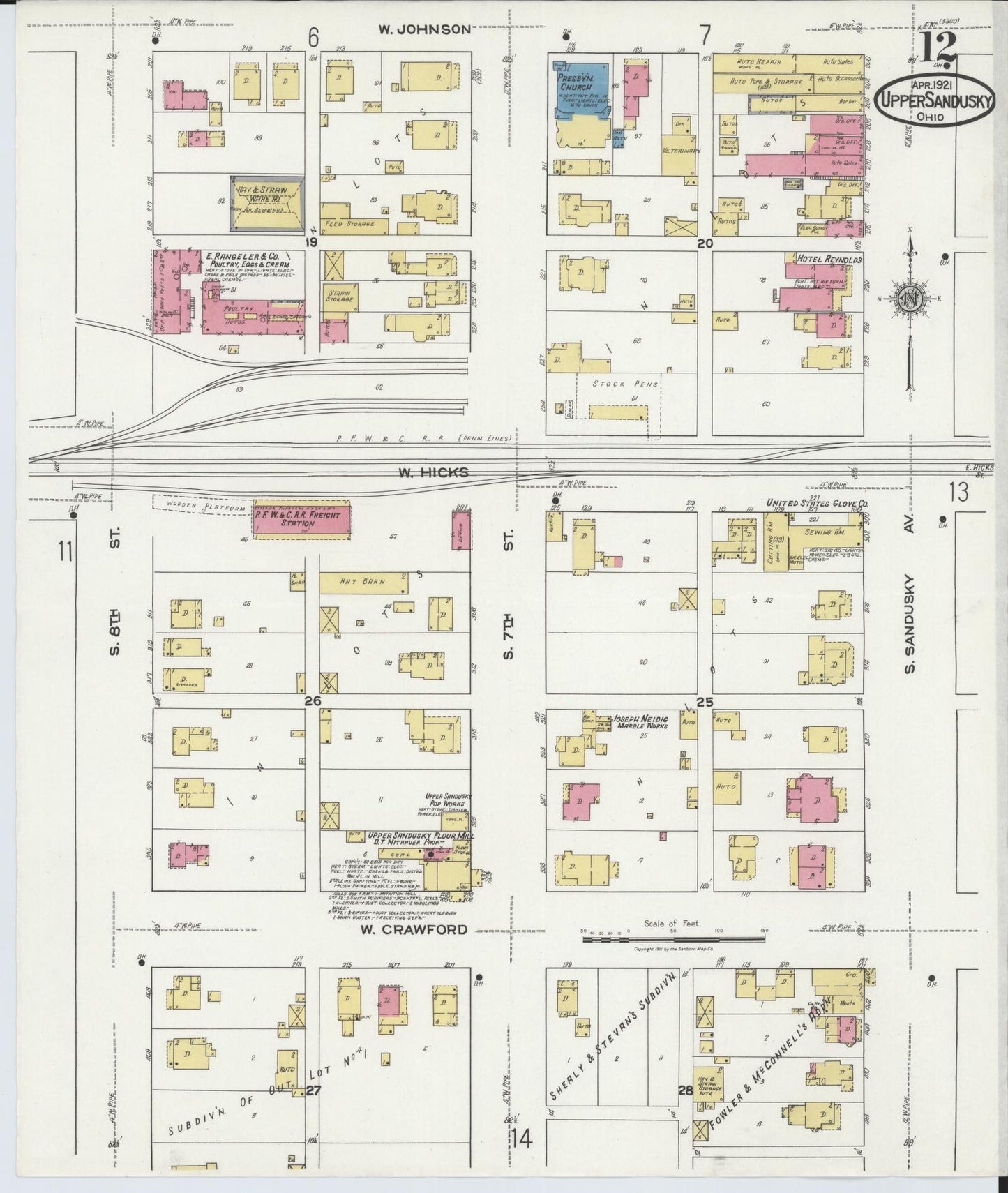 Sanborn Fire Insurance Map from Upper Sandusky, Wyandot County, Ohio (1921), Sheet #0012 - Historic Sanborn Fire Insurance Map Print, vintage old map wall art, antique decor, genealogy gift, Ohio Ohio map