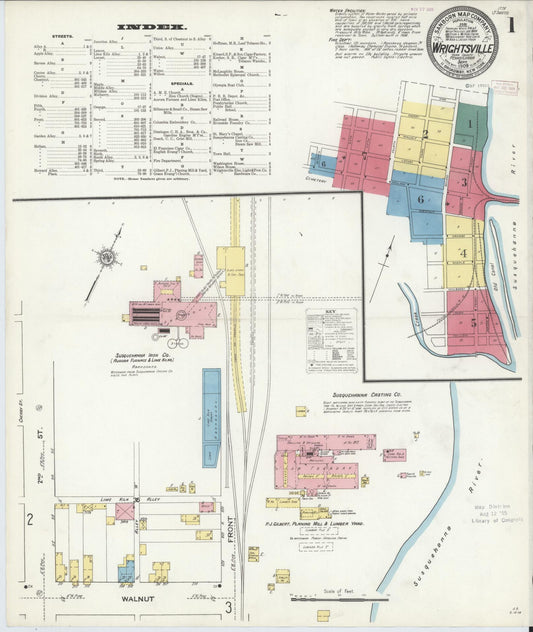 Sanborn Fire Insurance Map from Wrightsville, York County, Pennsylvania (1909), Sheet #0001 - Historic Sanborn Fire Insurance Map Print, vintage old map wall art, antique decor, genealogy gift, Pennsylvania Pennsylvania map