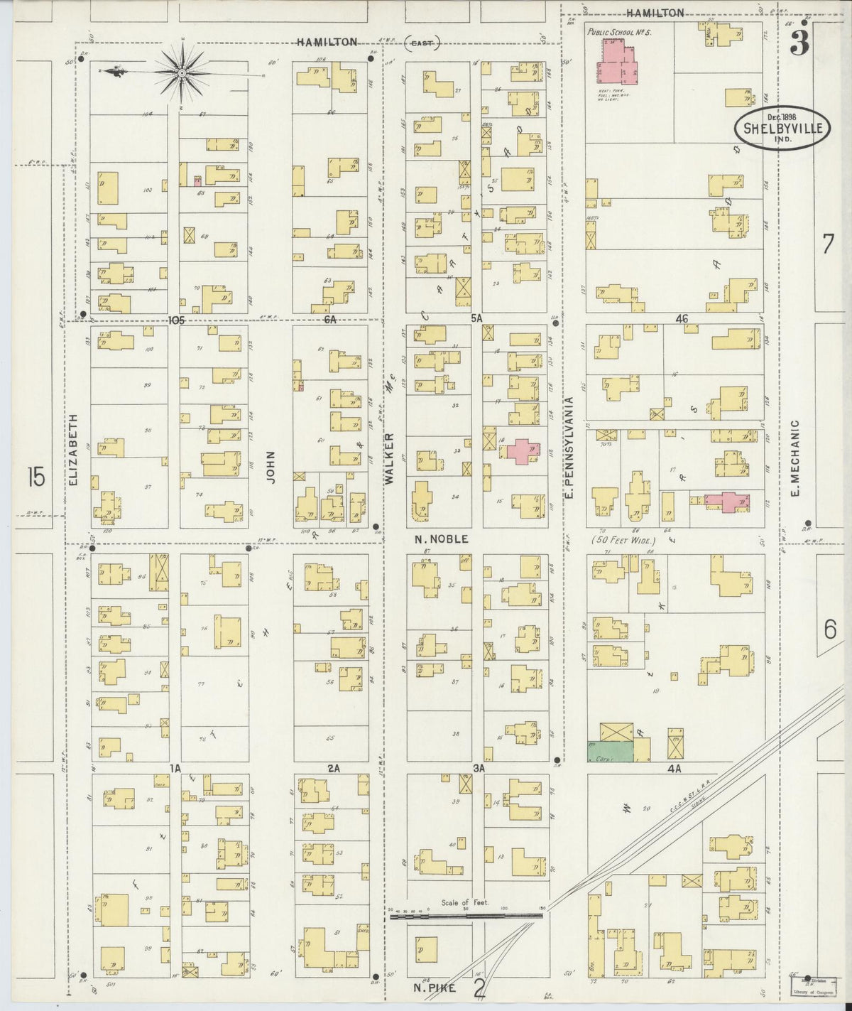 Sanborn Fire Insurance Map from Shelbyville, Shelby County, Indiana (1898), Sheet #0003 - Historic Sanborn Fire Insurance Map Print, vintage old map wall art, antique decor, genealogy gift, Indiana Indiana map