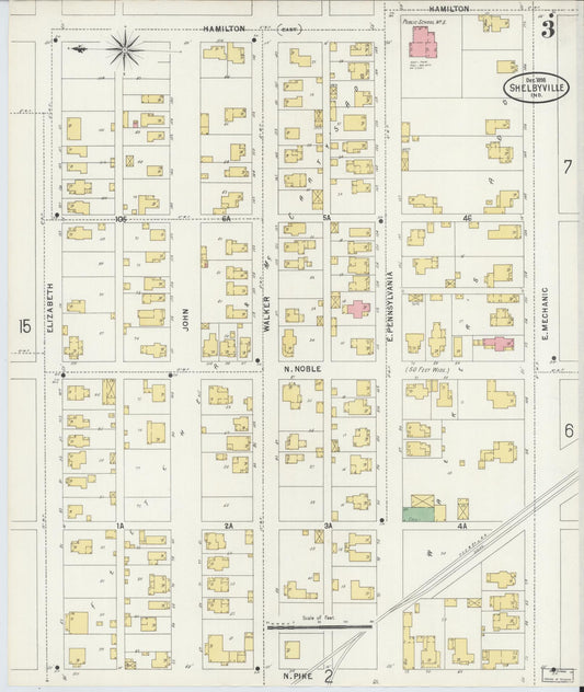Sanborn Fire Insurance Map from Shelbyville, Shelby County, Indiana (1898), Sheet #0003 - Historic Sanborn Fire Insurance Map Print, vintage old map wall art, antique decor, genealogy gift, Indiana Indiana map