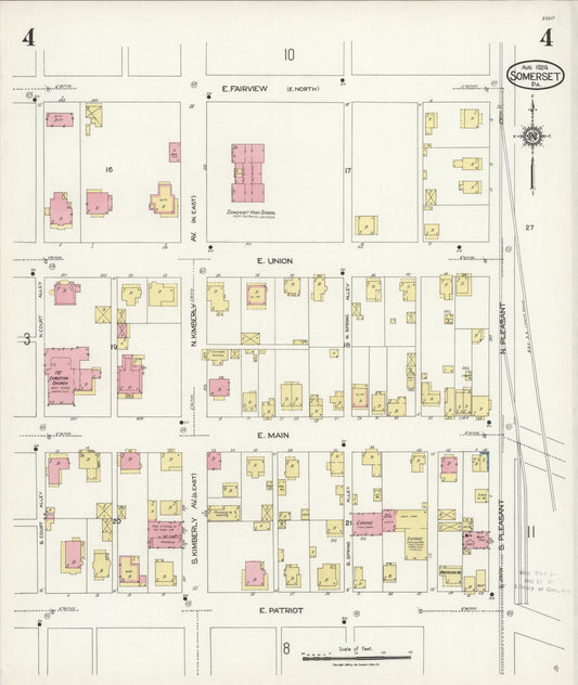 Sanborn Fire Insurance Map from Somerset, Somerset County, Pennsylvania (1924), Sheet #0004 - Historic Sanborn Fire Insurance Map Print, vintage old map wall art, antique decor, genealogy gift, Pennsylvania Pennsylvania map