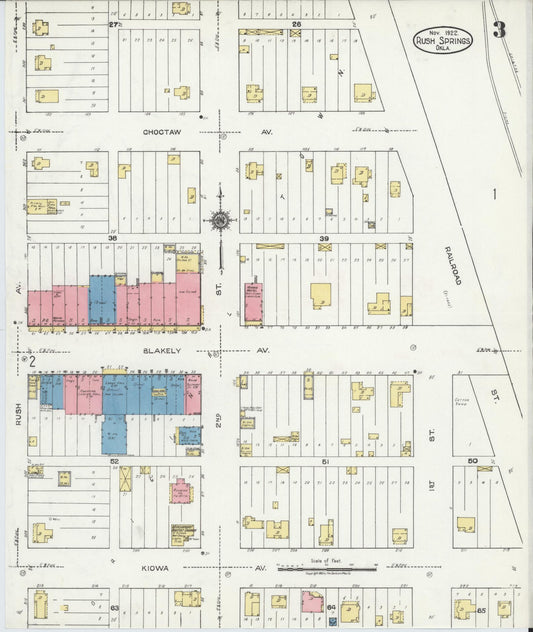 Sanborn Fire Insurance Map from Rush Springs, Grady County, Oklahoma (1922), Sheet #0003 - Historic Sanborn Fire Insurance Map Print, vintage old map wall art, antique decor, genealogy gift, Oklahoma Oklahoma map