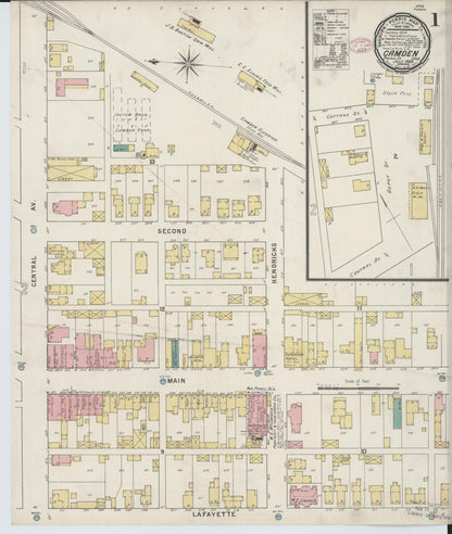 Sanborn Fire Insurance Map from Camden, Preble County, Ohio (1895), Sheet #0001 - Historic Sanborn Fire Insurance Map Print, vintage old map wall art, antique decor, genealogy gift, Ohio Ohio map