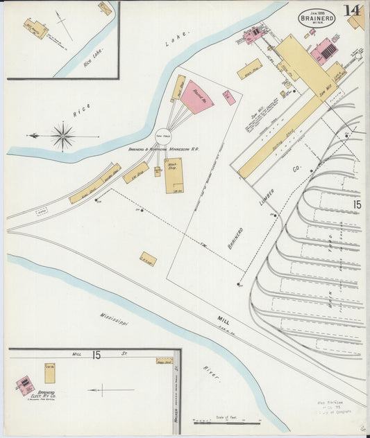 Sanborn Fire Insurance Map from Brainerd, Crow Wing County, Minnesota (1898), Sheet #0014 - Historic Sanborn Fire Insurance Map Print, vintage old map wall art, antique decor, genealogy gift, Minnesota Minnesota map