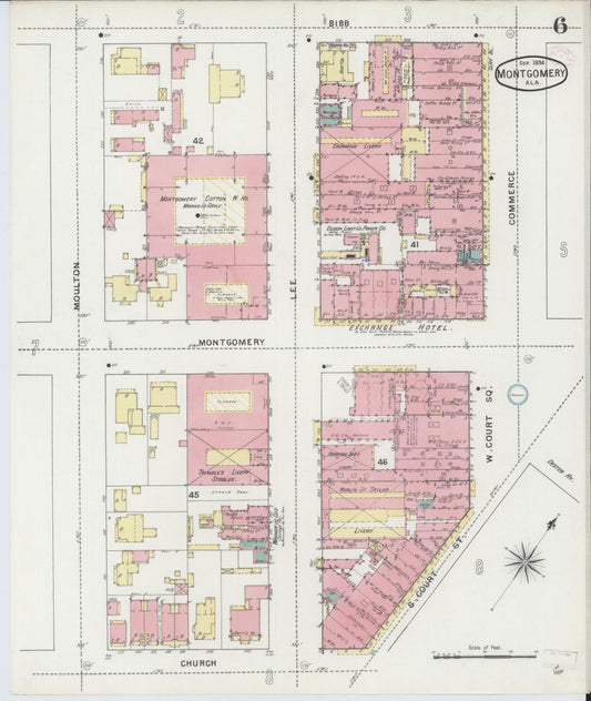 Sanborn Fire Insurance Map from Montgomery, Montgomery County, Alabama (1894), Sheet #0006 - Historic Sanborn Fire Insurance Map Print, vintage old map wall art, antique decor, genealogy gift, Alabama Alabama map