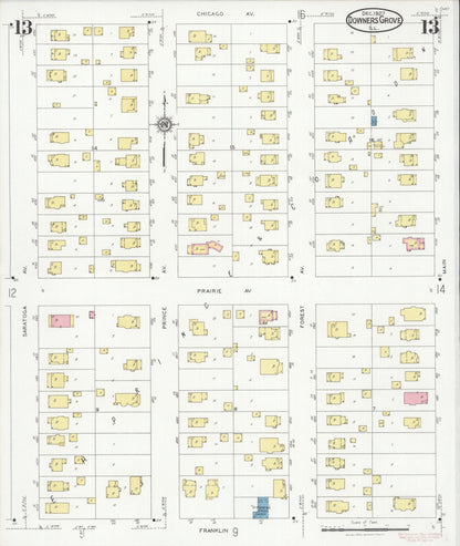 Sanborn Fire Insurance Map from Downers Grove, Dupage County, Illinois (1927), Sheet #0013 - Complete Map Set gallery image, historic Sanborn map, vintage wall art, Illinois Illinois