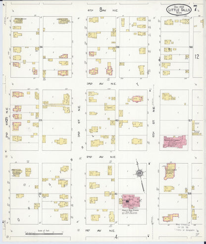 Sanborn Fire Insurance Map from Little Falls, Morrison County, Minnesota (1909), Sheet #0007 - Historic Sanborn Fire Insurance Map Print, vintage old map wall art, antique decor, genealogy gift, Minnesota Minnesota map