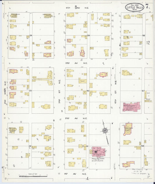 Sanborn Fire Insurance Map from Little Falls, Morrison County, Minnesota (1909), Sheet #0007 - Historic Sanborn Fire Insurance Map Print, vintage old map wall art, antique decor, genealogy gift, Minnesota Minnesota map