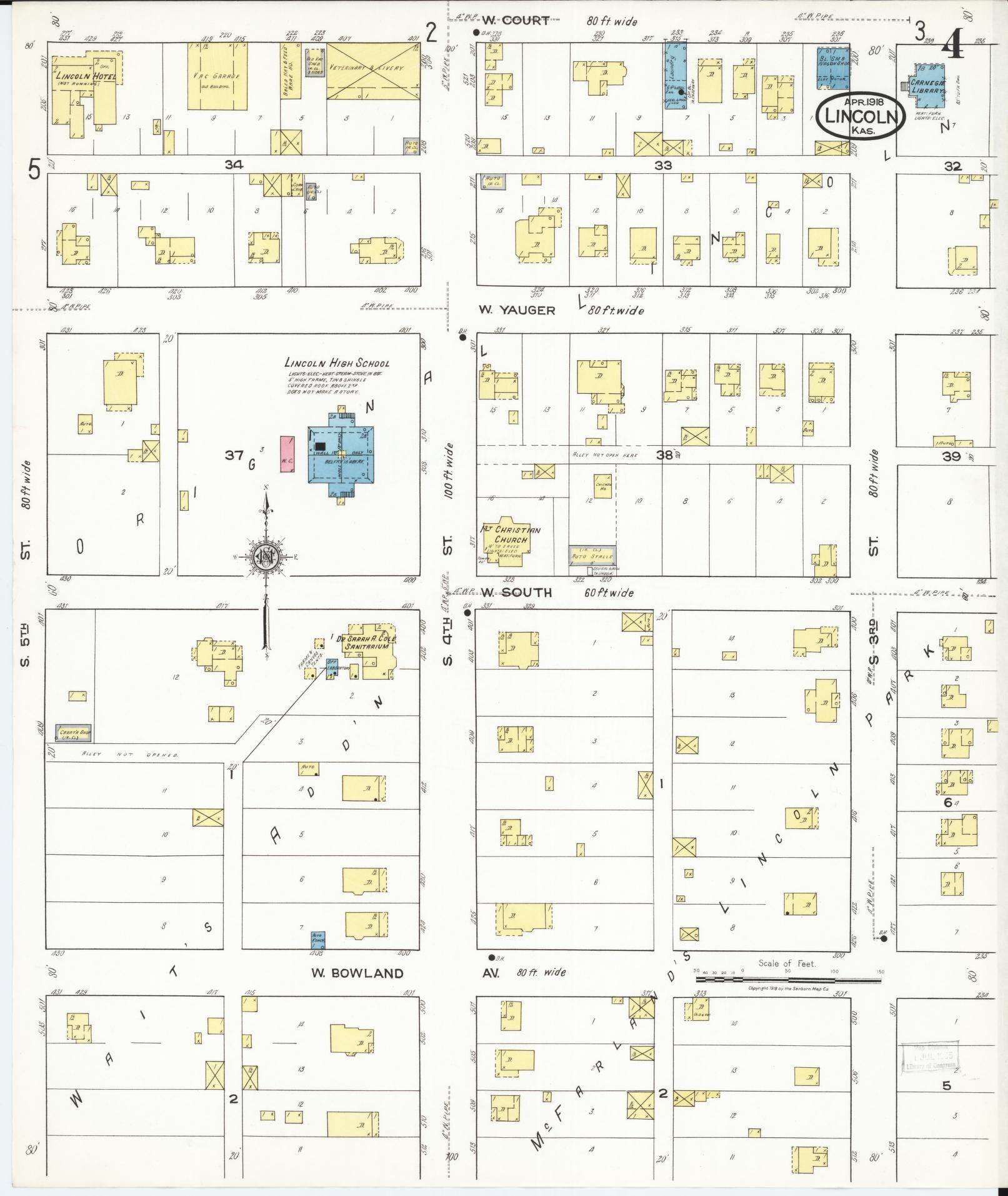 Sanborn Fire Insurance Map from Lincoln, Lincoln County, Kansas (1918), Sheet #0004 - Historic Sanborn Fire Insurance Map Print, vintage old map wall art, antique decor, genealogy gift, Kansas Kansas map