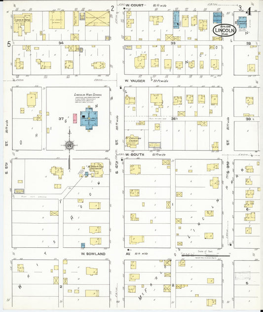 Sanborn Fire Insurance Map from Lincoln, Lincoln County, Kansas (1918), Sheet #0004 - Historic Sanborn Fire Insurance Map Print, vintage old map wall art, antique decor, genealogy gift, Kansas Kansas map
