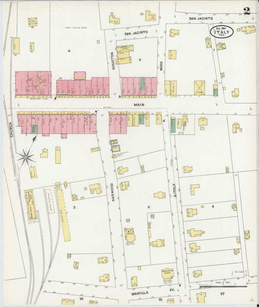 Sanborn Fire Insurance Map from Italy, Ellis County, Texas (1904), Sheet #0002 - Historic Sanborn Fire Insurance Map Print, vintage old map wall art, antique decor, genealogy gift, Texas Texas map