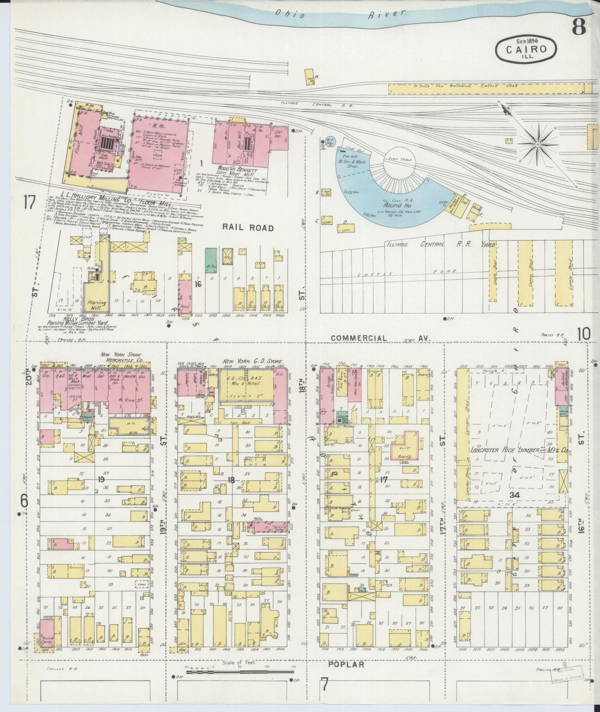 Sanborn Fire Insurance Map from Cairo, Alexander County, Illinois (1896), Sheet #0008 - Complete Map Set gallery image, historic Sanborn map, vintage wall art, Illinois Illinois