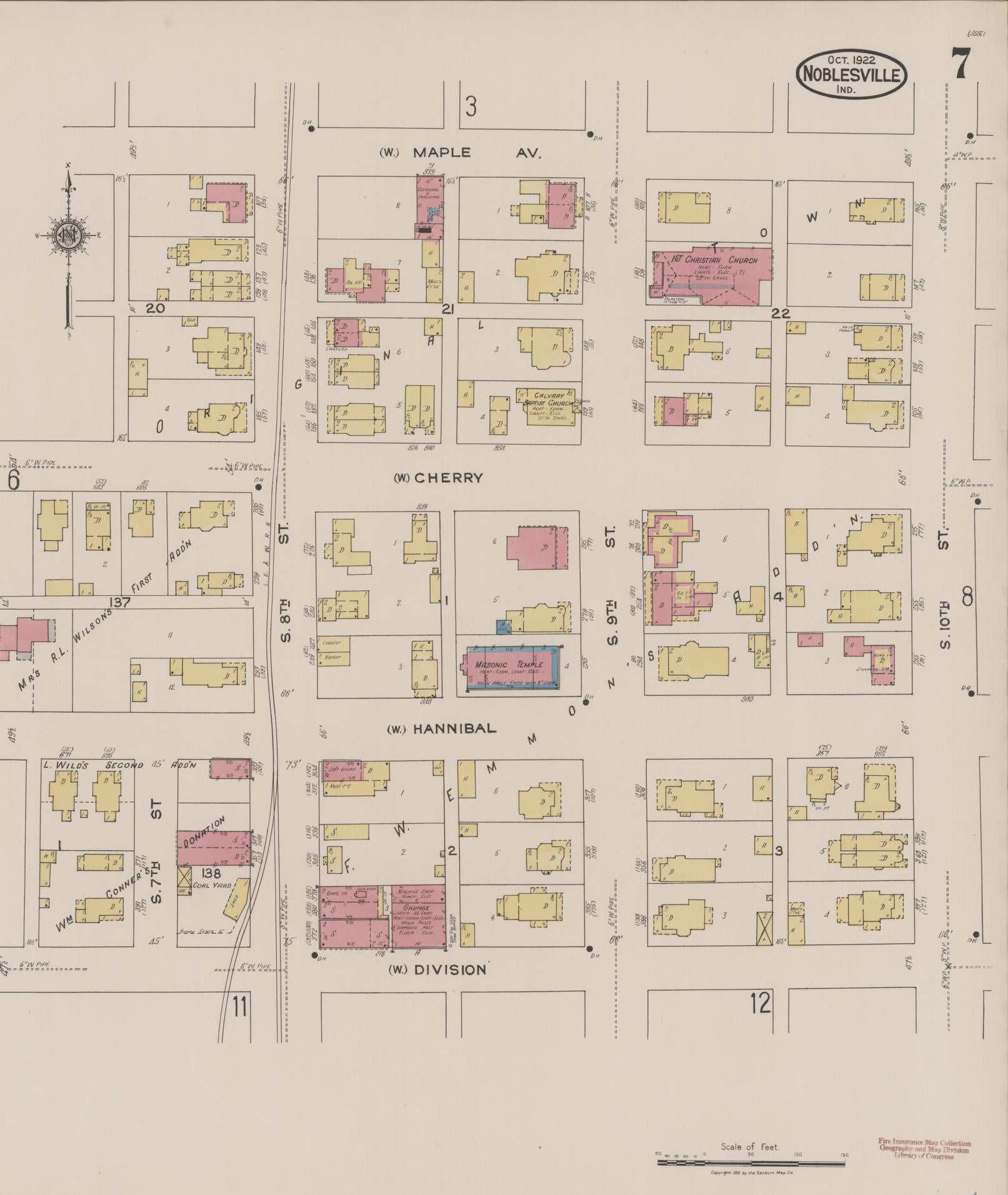 Sanborn Fire Insurance Map from Noblesville, Hamilton County, Indiana (1922), Sheet #0007 - Complete Map Set gallery image, historic Sanborn map, vintage wall art, Indiana Indiana