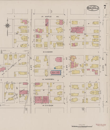 Sanborn Fire Insurance Map from Noblesville, Hamilton County, Indiana (1922), Sheet #0007 - Complete Map Set gallery image, historic Sanborn map, vintage wall art, Indiana Indiana