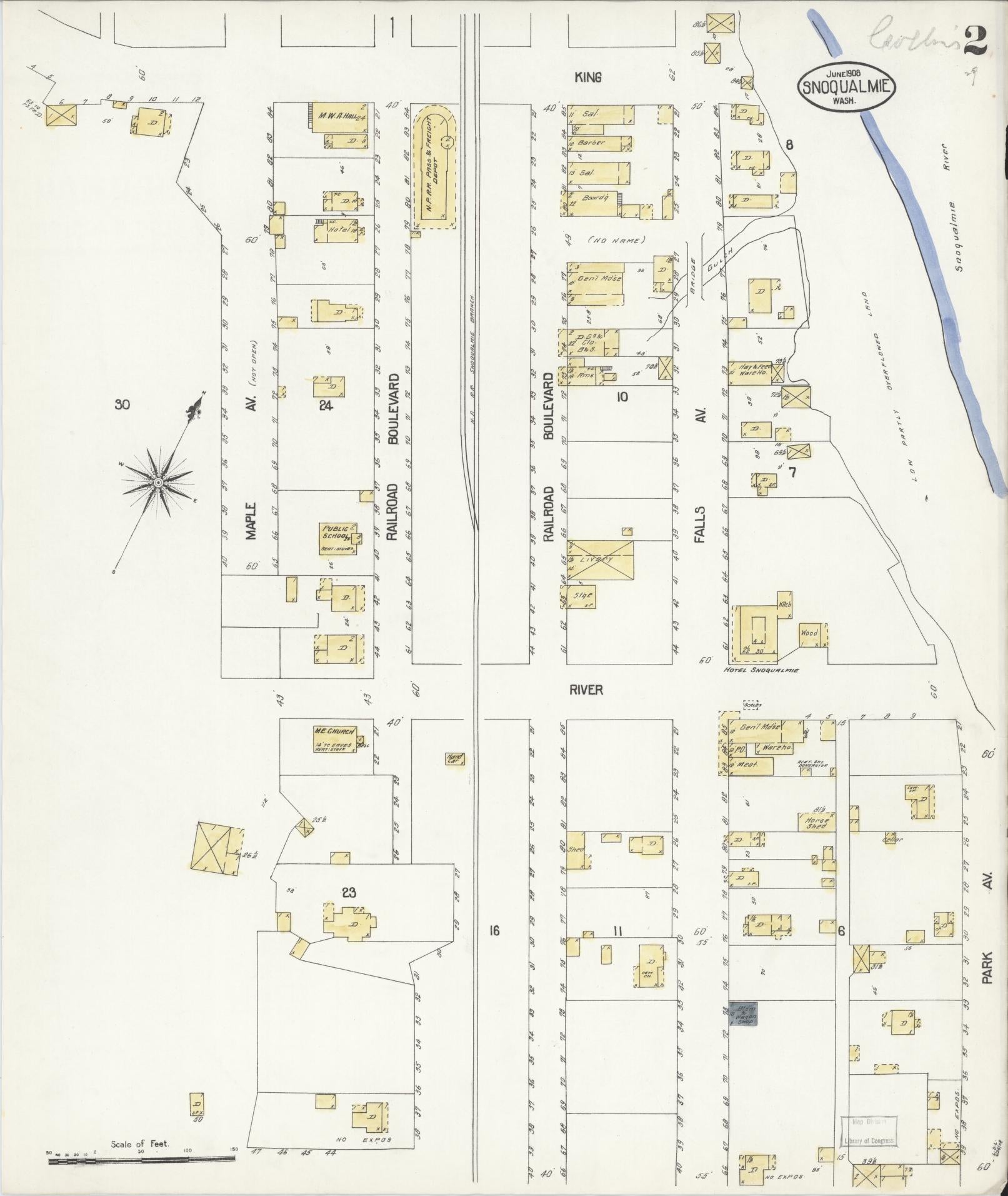 Sanborn Fire Insurance Map from Snoqualmie, King County, Washington (1908), Sheet #0002 - Complete Map Set gallery image, historic Sanborn map, vintage wall art, Washington Washington