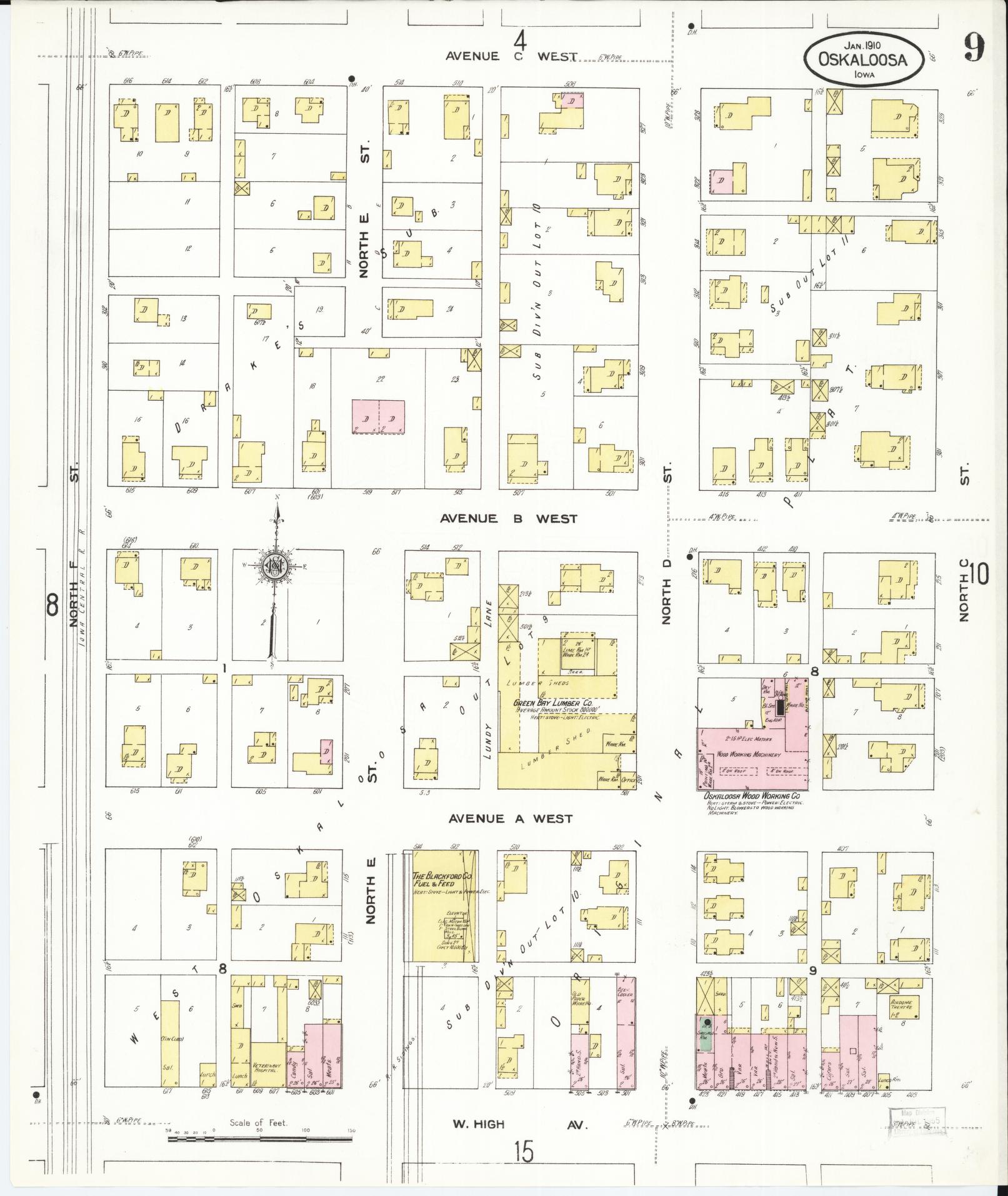 Sanborn Fire Insurance Map from Oskaloosa, Mahaska County, Iowa (1910), Sheet #0009 - Historic Sanborn Fire Insurance Map Print