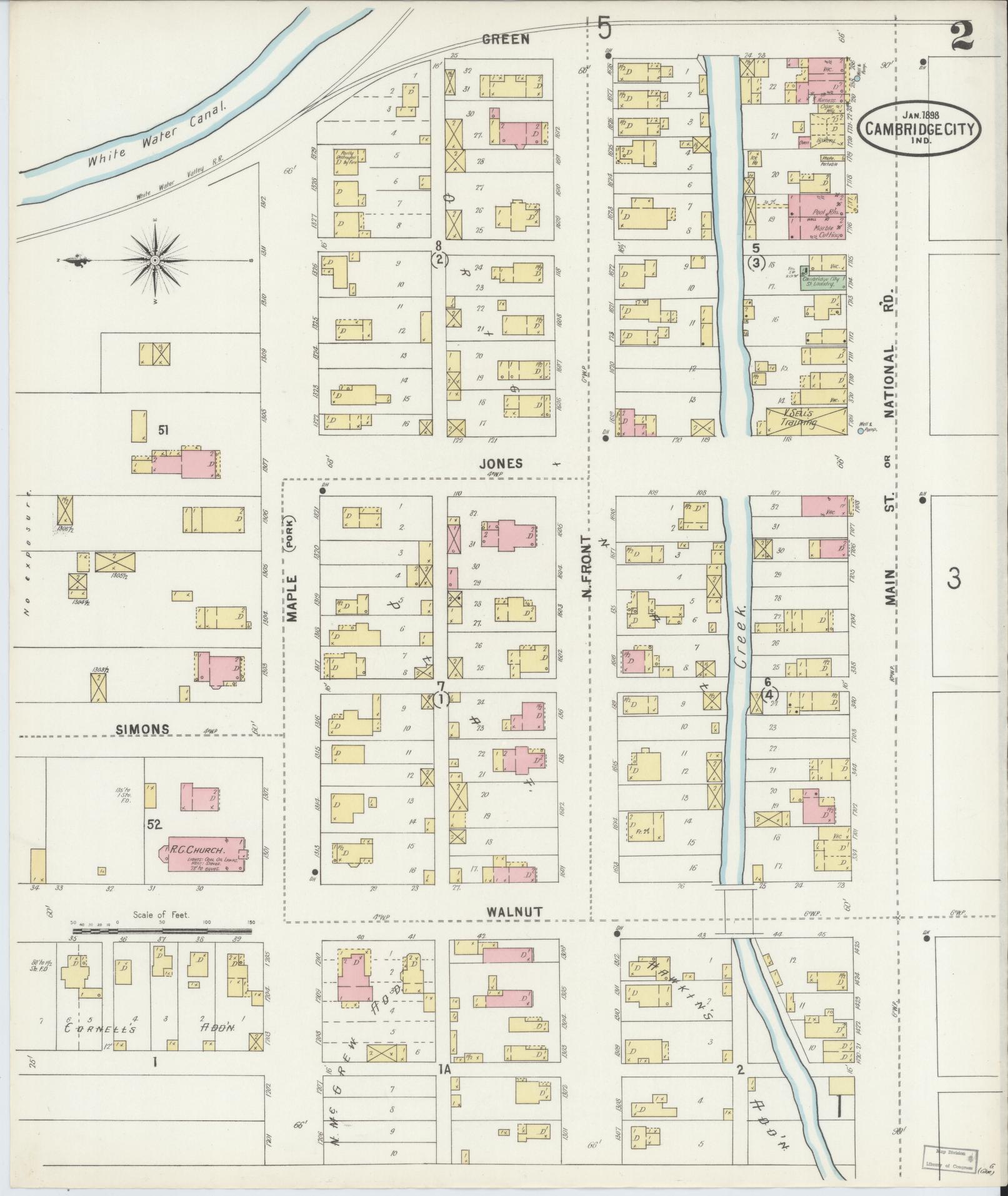 Sanborn Fire Insurance Map from Cambridge City, Wayne County, Indiana (1898), Sheet #0002 - Complete Map Set gallery image, historic Sanborn map, vintage wall art, Indiana Indiana