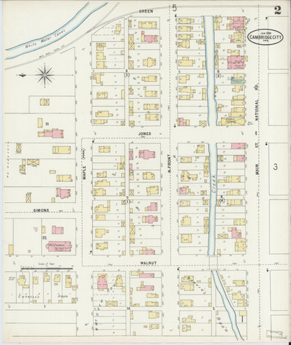 Sanborn Fire Insurance Map from Cambridge City, Wayne County, Indiana (1898), Sheet #0002 - Complete Map Set gallery image, historic Sanborn map, vintage wall art, Indiana Indiana