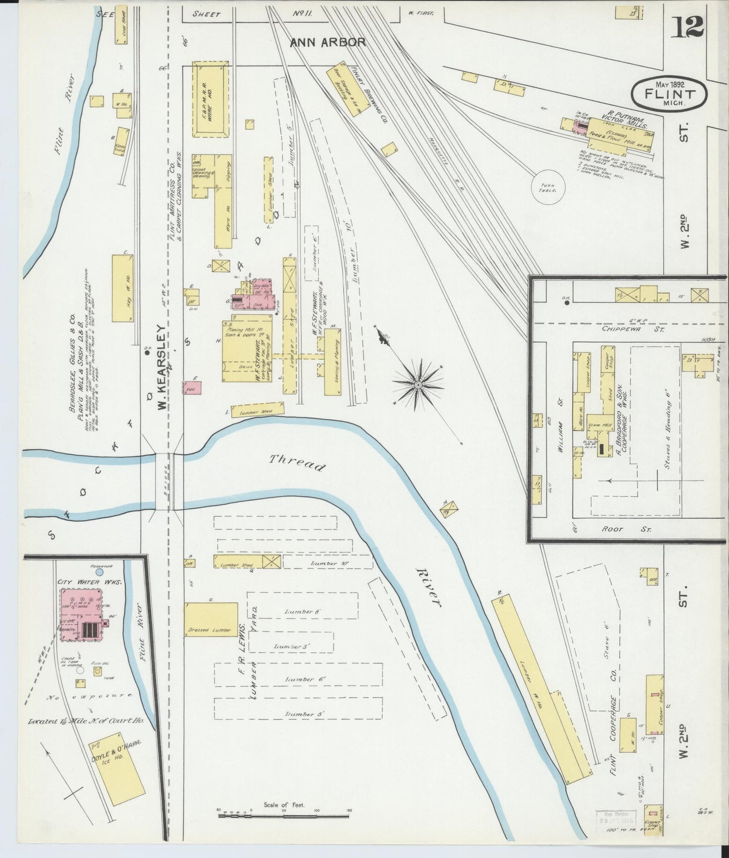 Sanborn Fire Insurance Map from Flint, Genesee County, Michigan (1892), Sheet #0012 - Complete Map Set gallery image, historic Sanborn map, vintage wall art, Michigan Michigan