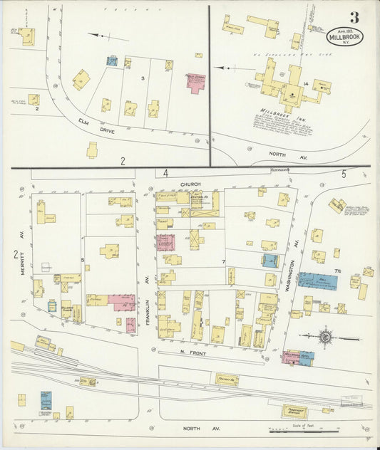 Sanborn Fire Insurance Map from Millbrook, Dutchess County, New York (1913), Sheet #0003 - Historic Sanborn Fire Insurance Map Print, vintage old map wall art, antique decor, genealogy gift, New York New York map