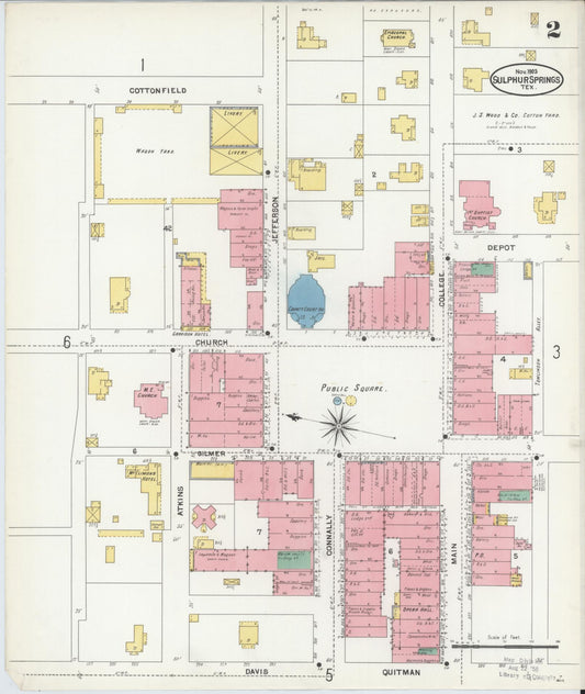 Sanborn Fire Insurance Map from Sulphur Springs, Hopkins County, Texas (1903), Sheet #0002 - Historic Sanborn Fire Insurance Map Print, vintage old map wall art, antique decor, genealogy gift, Texas Texas map