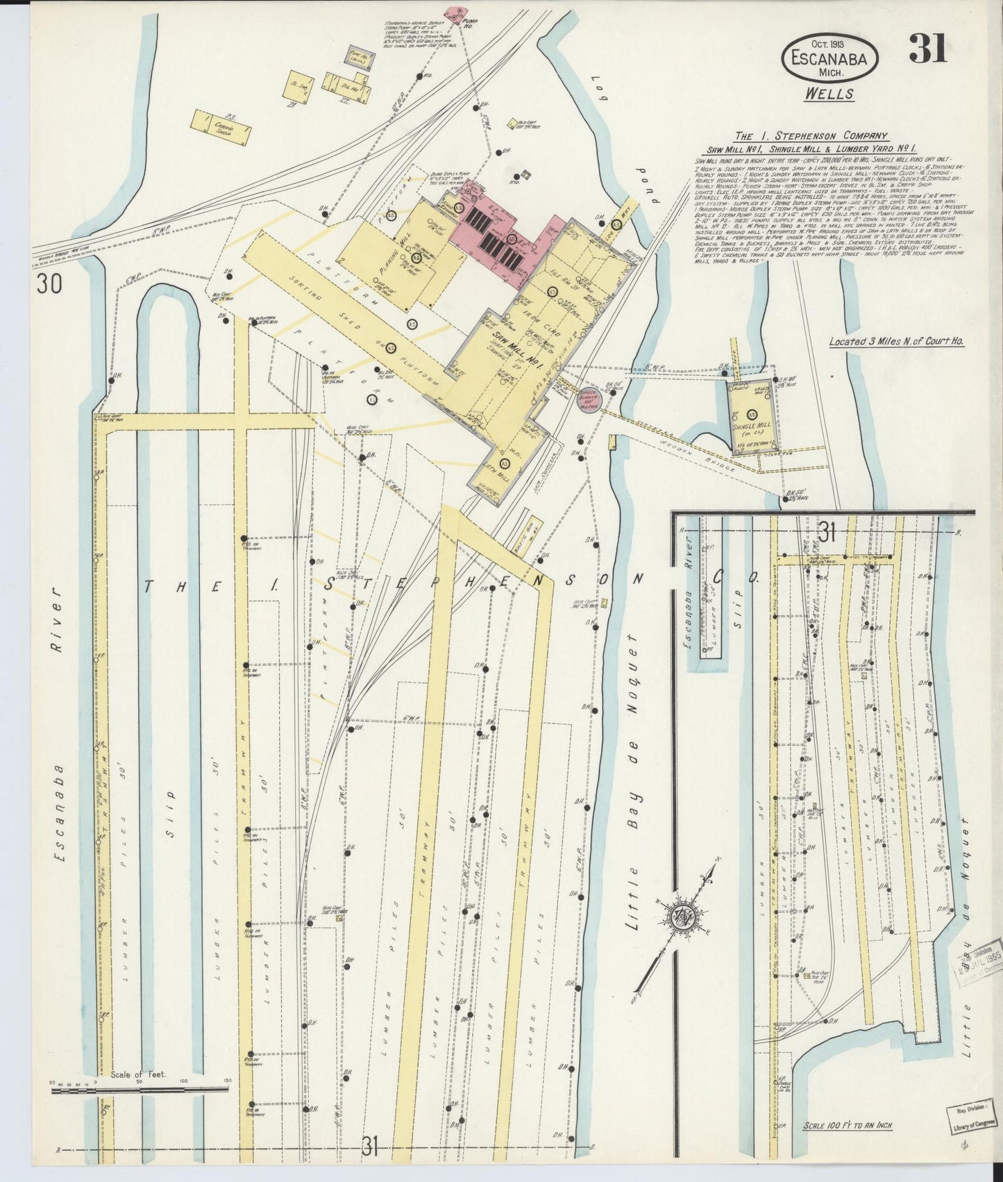 Sanborn Fire Insurance Map from Escanaba, Delta County, Michigan (1913), Sheet #0031 - Historic Sanborn Fire Insurance Map Print, vintage old map wall art, antique decor, genealogy gift, Michigan Michigan map