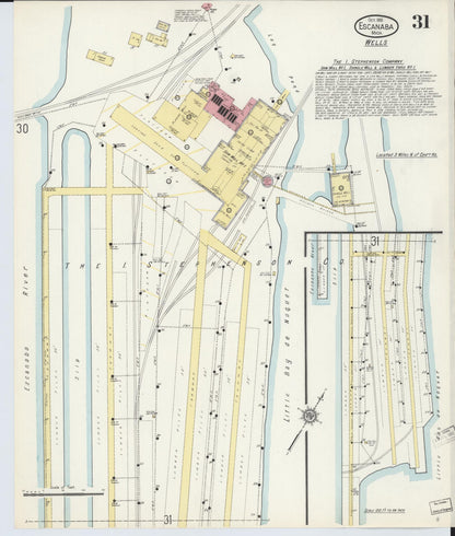 Sanborn Fire Insurance Map from Escanaba, Delta County, Michigan (1913), Sheet #0031 - Historic Sanborn Fire Insurance Map Print, vintage old map wall art, antique decor, genealogy gift, Michigan Michigan map