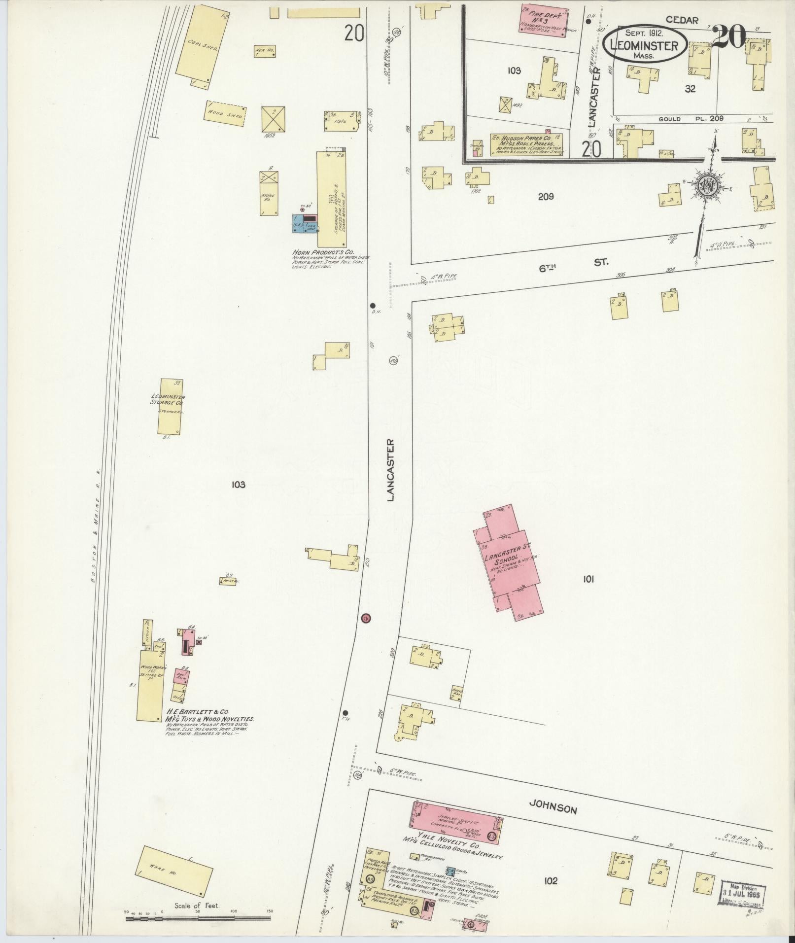 Sanborn Fire Insurance Map from Leominster, Worcester County, Massachusetts (1912), Sheet #0020 - Complete Map Set gallery image, historic Sanborn map, vintage wall art, Massachusetts Massachusetts