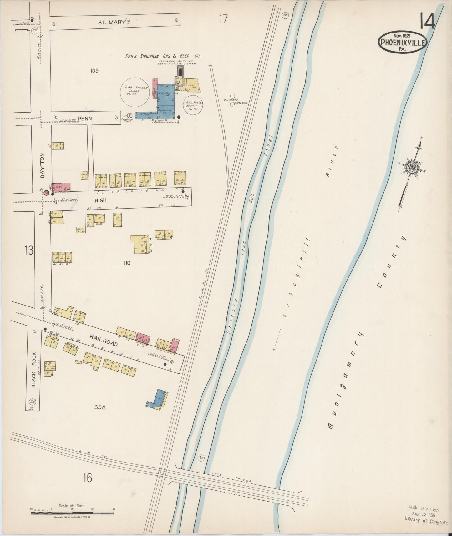 Sanborn Fire Insurance Map from Phoenixville, Chester County, Pennsylvania (1921), Sheet #0014 - Complete Map Set gallery image, historic Sanborn map, vintage wall art, Pennsylvania Pennsylvania