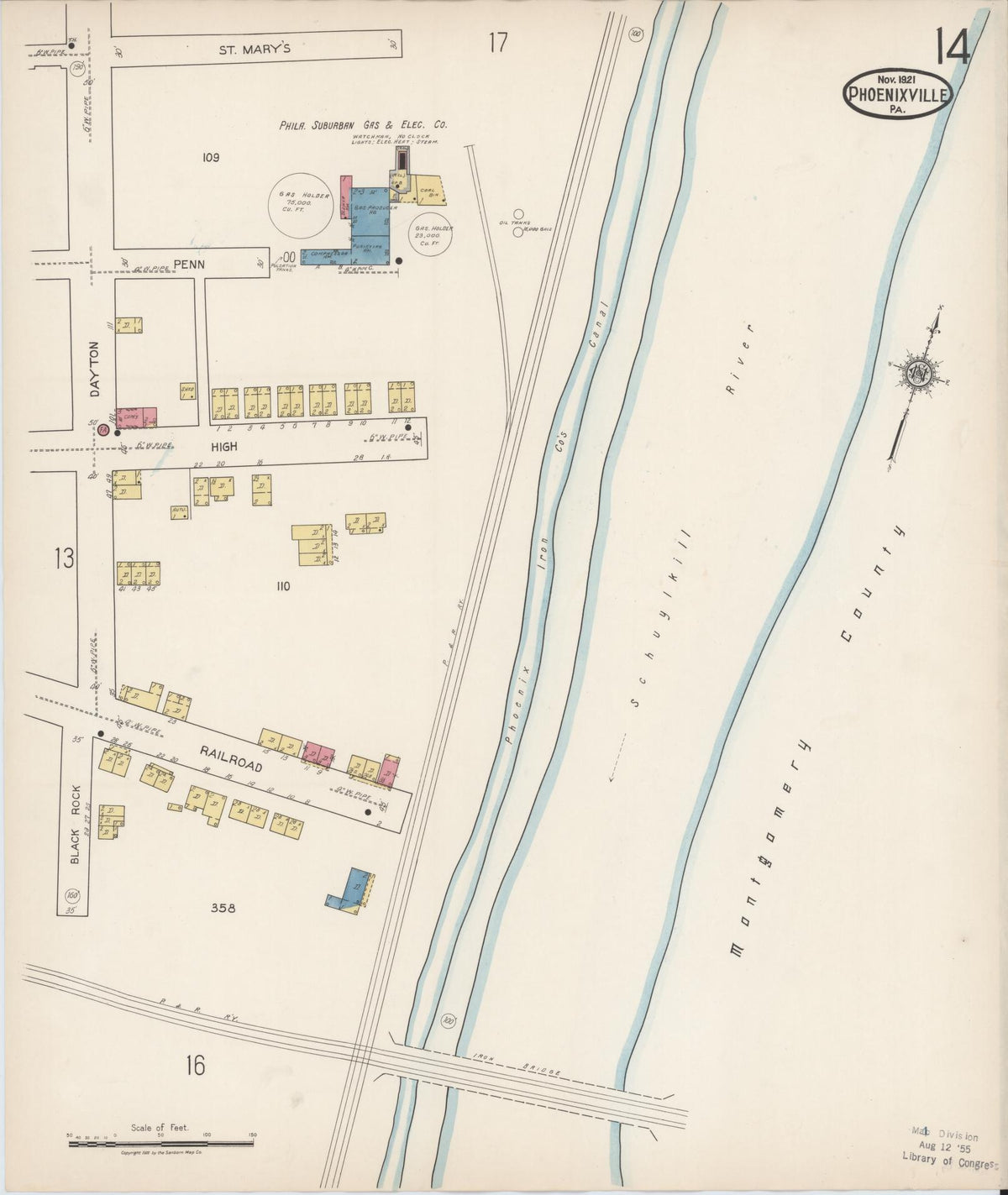 Sanborn Fire Insurance Map from Phoenixville, Chester County, Pennsylvania (1921), Sheet #0014 - Complete Map Set gallery image, historic Sanborn map, vintage wall art, Pennsylvania Pennsylvania