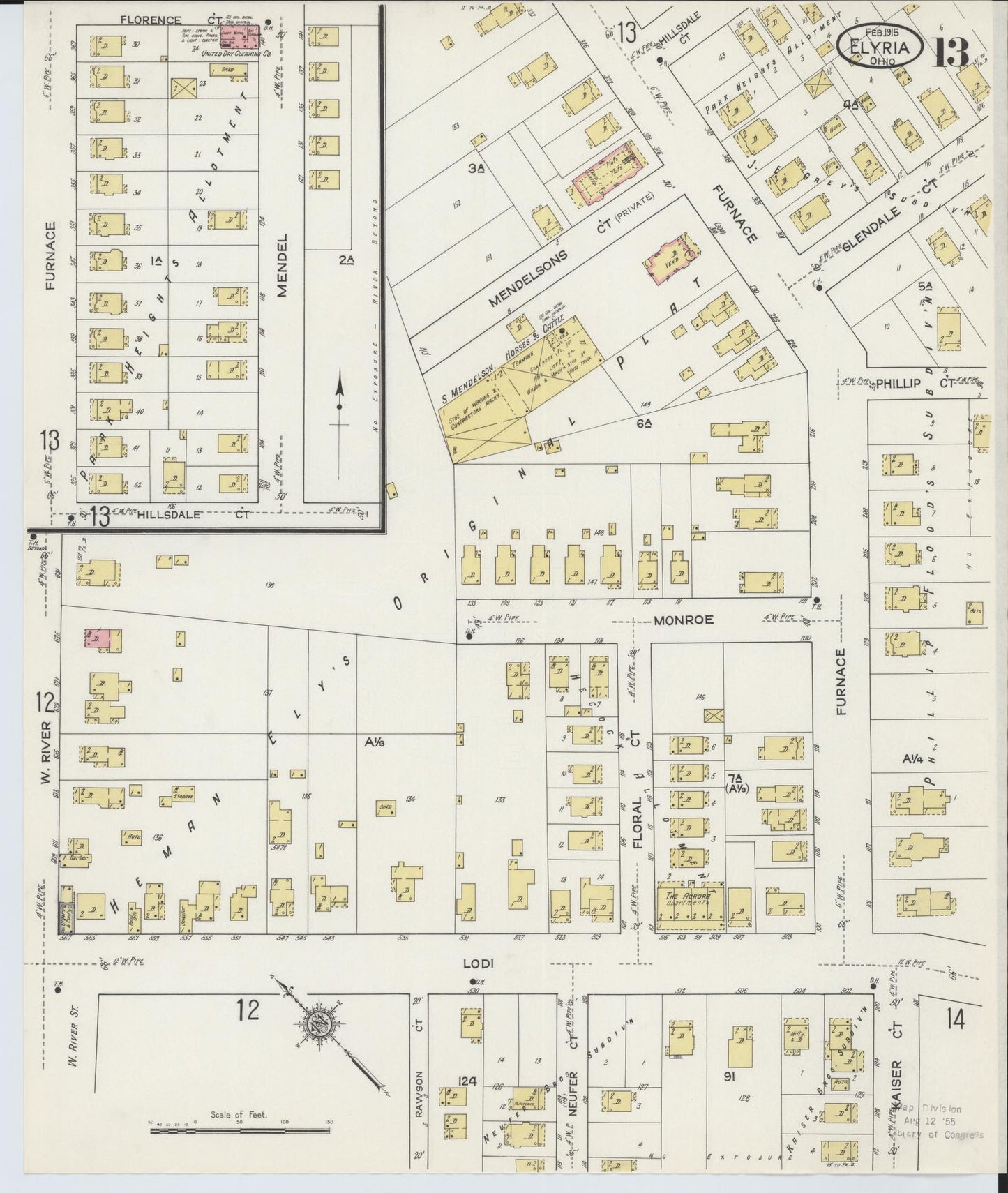 Sanborn Fire Insurance Map from Elyria, Lorain County, Ohio (1915), Sheet #0013 - Historic Sanborn Fire Insurance Map Print, vintage old map wall art, antique decor, genealogy gift, Ohio Ohio map