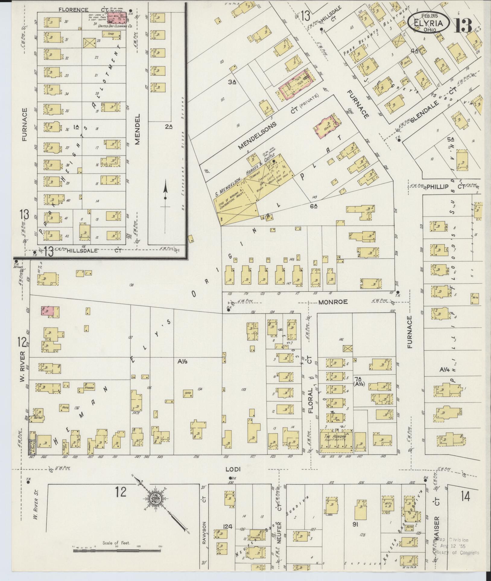 Sanborn Fire Insurance Map from Elyria, Lorain County, Ohio (1915), Sheet #0013 - Historic Sanborn Fire Insurance Map Print, vintage old map wall art, antique decor, genealogy gift, Ohio Ohio map