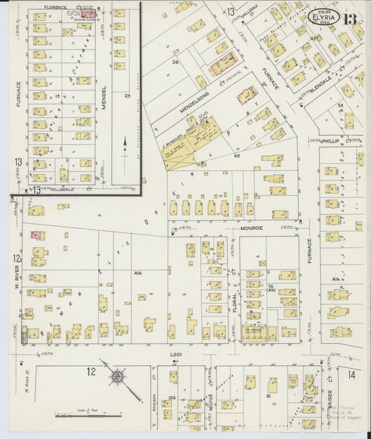 Sanborn Fire Insurance Map from Elyria, Lorain County, Ohio (1915), Sheet #0013 - Historic Sanborn Fire Insurance Map Print, vintage old map wall art, antique decor, genealogy gift, Ohio Ohio map