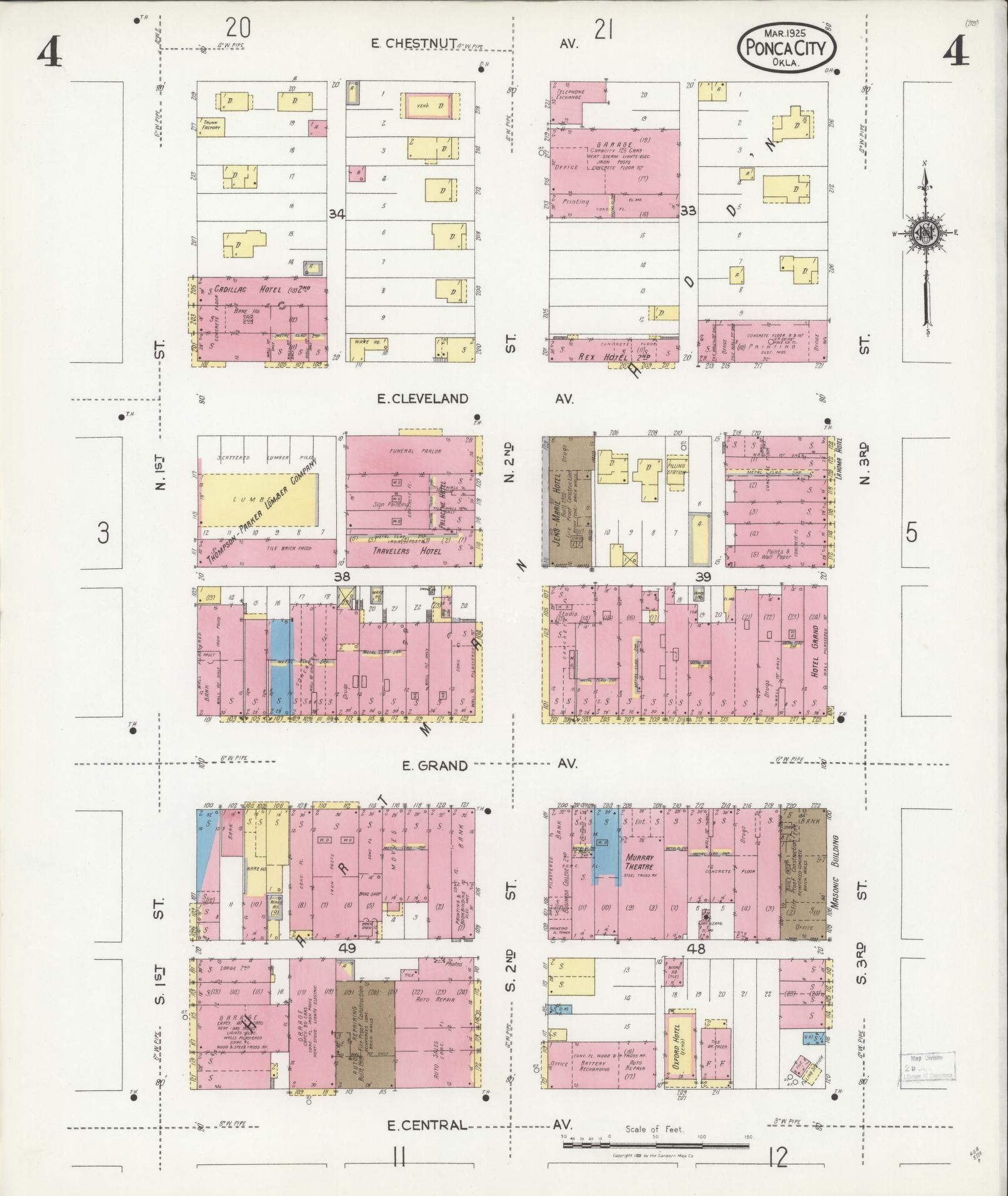 Sanborn Fire Insurance Map from Ponca City, Kay County, Oklahoma (1925), Sheet #0004 - Complete Map Set gallery image, historic Sanborn map, vintage wall art, Oklahoma Oklahoma