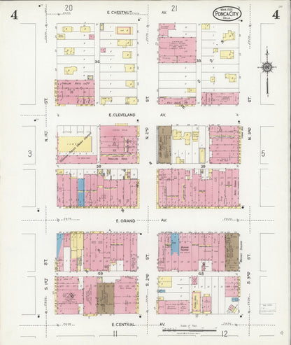 Sanborn Fire Insurance Map from Ponca City, Kay County, Oklahoma (1925), Sheet #0004 - Complete Map Set gallery image, historic Sanborn map, vintage wall art, Oklahoma Oklahoma