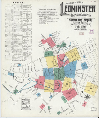 Sanborn Fire Insurance Map from Leominster, Worcester County, Massachusetts (1906), Sheet #0001 - Complete Map Set gallery image, historic Sanborn map, vintage wall art, Massachusetts Massachusetts